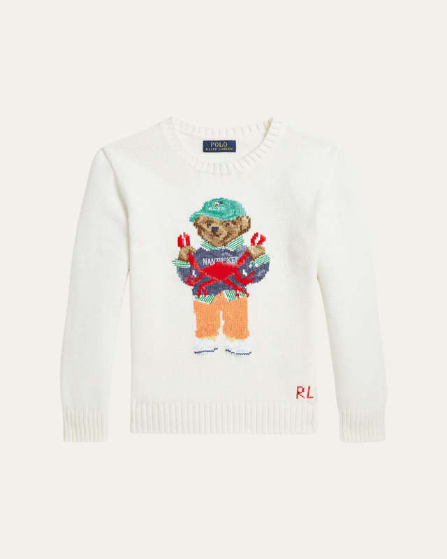 Boy's Graphic Polo Bear Sweater, Size S-XL